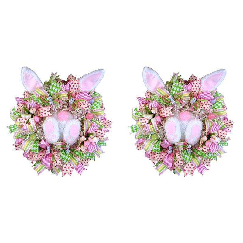 CYCLI-2X Easter Wreaths For Front Door, Wreaths With Bunny Ears, Spring Easter Wreaths Garland Easter Decor