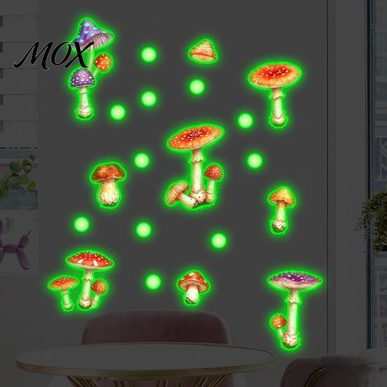 Fantasy Mushroom Decor for Bedroom Glow in The Dark Wall Sticker, Watercolor Woodland Versatile Bathroom Glass Decal Girls Bedroom, Nursery,