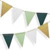 12pcs Gold And Green Triangular Flags, Baby Bride Gift Party, Birthday Party Decoration, Wedding Party Banner
