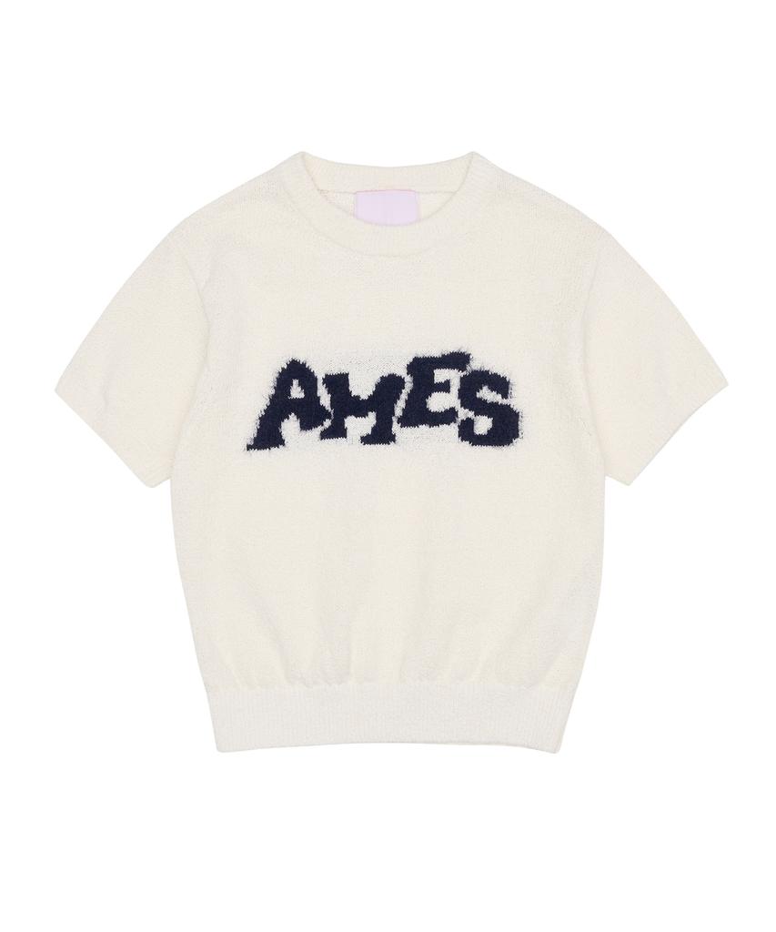 AMES-WORLDWIDE Hairy Logo Short Sleeve Knit Ivory
