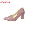 Fashion Aphixta Plus Size 35-53 Hot Sale 2.75Inch Square Heel Patent Leather Shoes Women Pumps Red Sole Work Pointed Toe