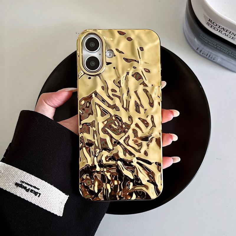 Блестящий золотой складки морщины чехол для для iPhone 16 17 Pro Max 1 14 13 12 11 16 Plus Air Ударопрочный ТПУ задняя крышка телефона Coque