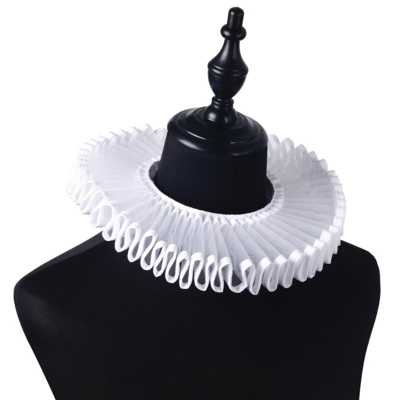 Детский елизаветинский белый сетчатый воротник-жабо, костюм клоуна для косплея, регулируемый гофрированный ложный воротник для вечеринок, праздничных мероприятий