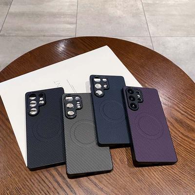 Магнитный чехол из углеродного волокна для Samsung Galaxy S25 Edge S24 S23 S22 S21 FE Plus Ultra Твердый Матовый Защитник Камеры Задняя Крышка из ТПУ