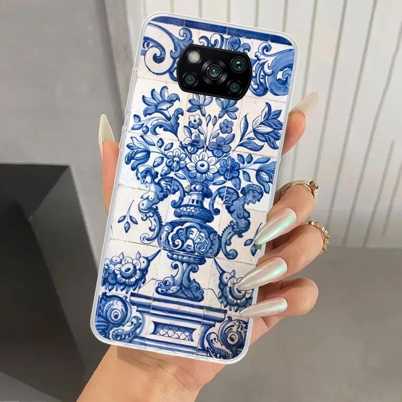 Сине-белый фарфоровый чехол для телефона для Xiaomi Poco X5 X6 X7 Pro F7 Ultra M7 Redmi 15 15C 13 13C 12 12C 10 10A 10C 9 9A 9C 9T Sh