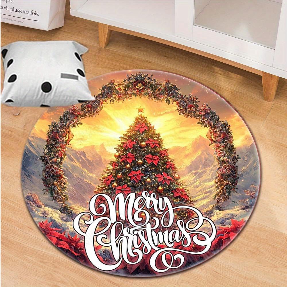 1 Piece Christmas Decoration Black Pink Santa Claus Round Rug Suitable For Office Bedroom And Kitchen Home Decoration Christmas Decoration Gifts For