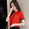 SURWENYUE шифоновая блузка с короткими рукавами, рубашка, офисные женские топы, тонкая однотонная красная женская одежда