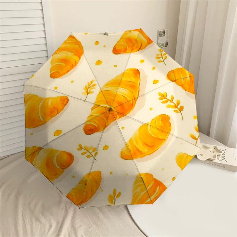 1PC Croissant Pattern Umbrella-8-Rib Reinforced, Automatic Open, Lightweight & Durable, Cute Fashion Accessory for Outdoor-T363