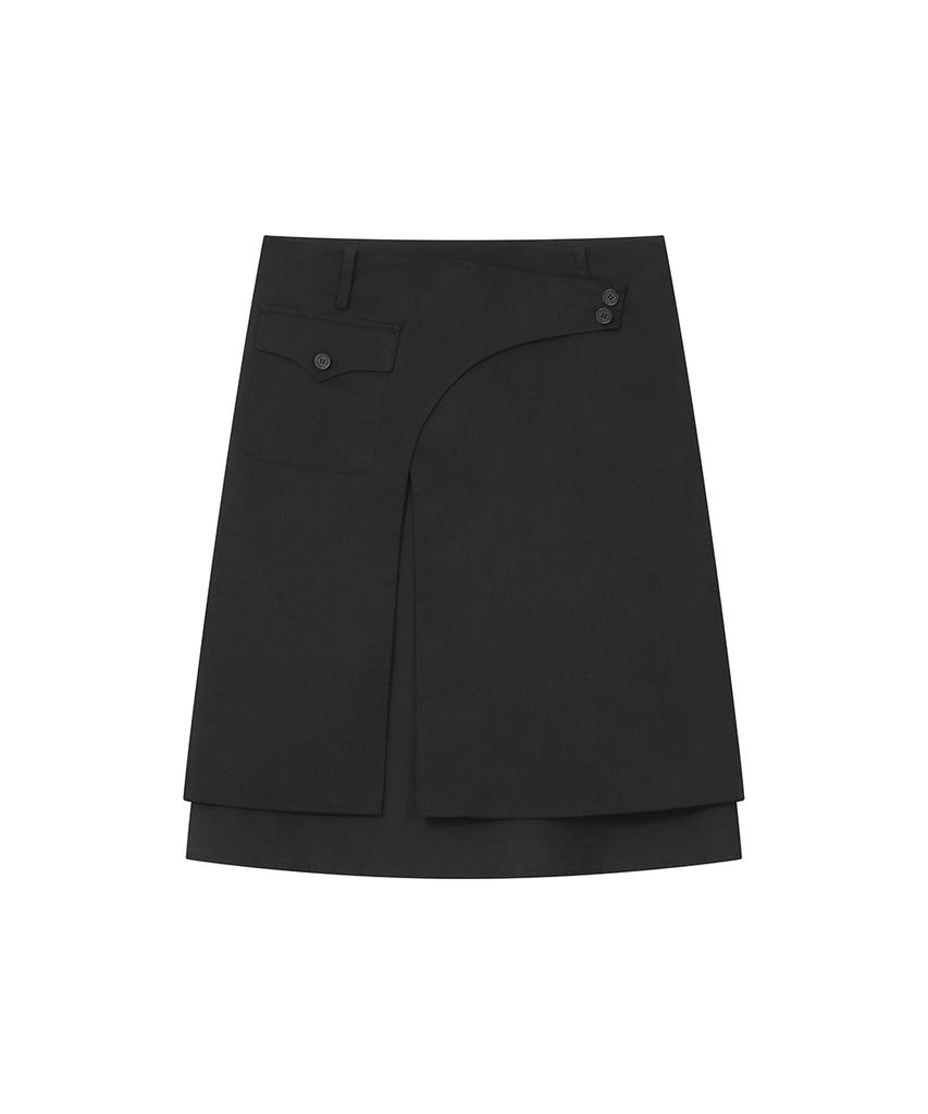 Miseki Seoul Side Sheer Layered Midi Wrap Skirt Black