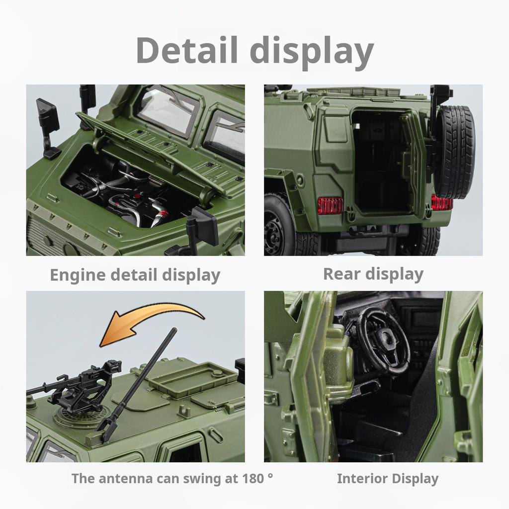 1/32 Dongfeng Mengshi Simulation Alloy Military Off-Road Armored Vehicle Model Pull Back Collectible Desktop Ornament