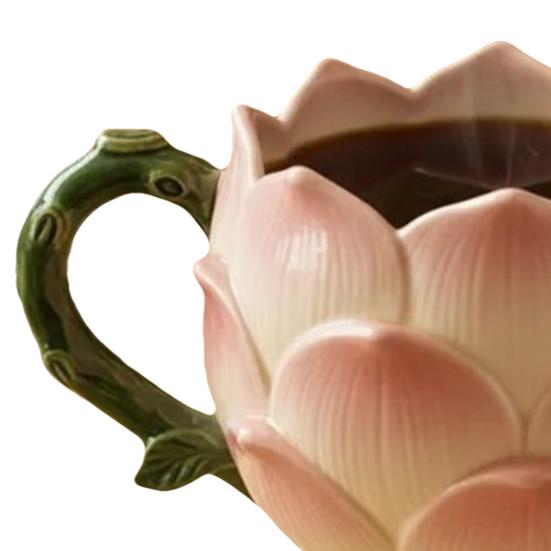 Flower Coffee Mug with Large Capacity Tea Milk Water Floral Shape Handle Heat-resistant Drinking Cup Decoration
