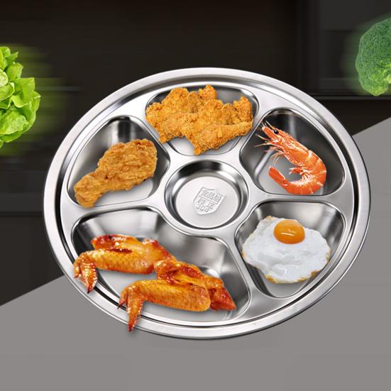 Обеденная тарелка безопасная многоразовая посудомоечная машина большая вместимость столовая посуда нержавеющая сталь 2/3/4/5/6 секций круглая