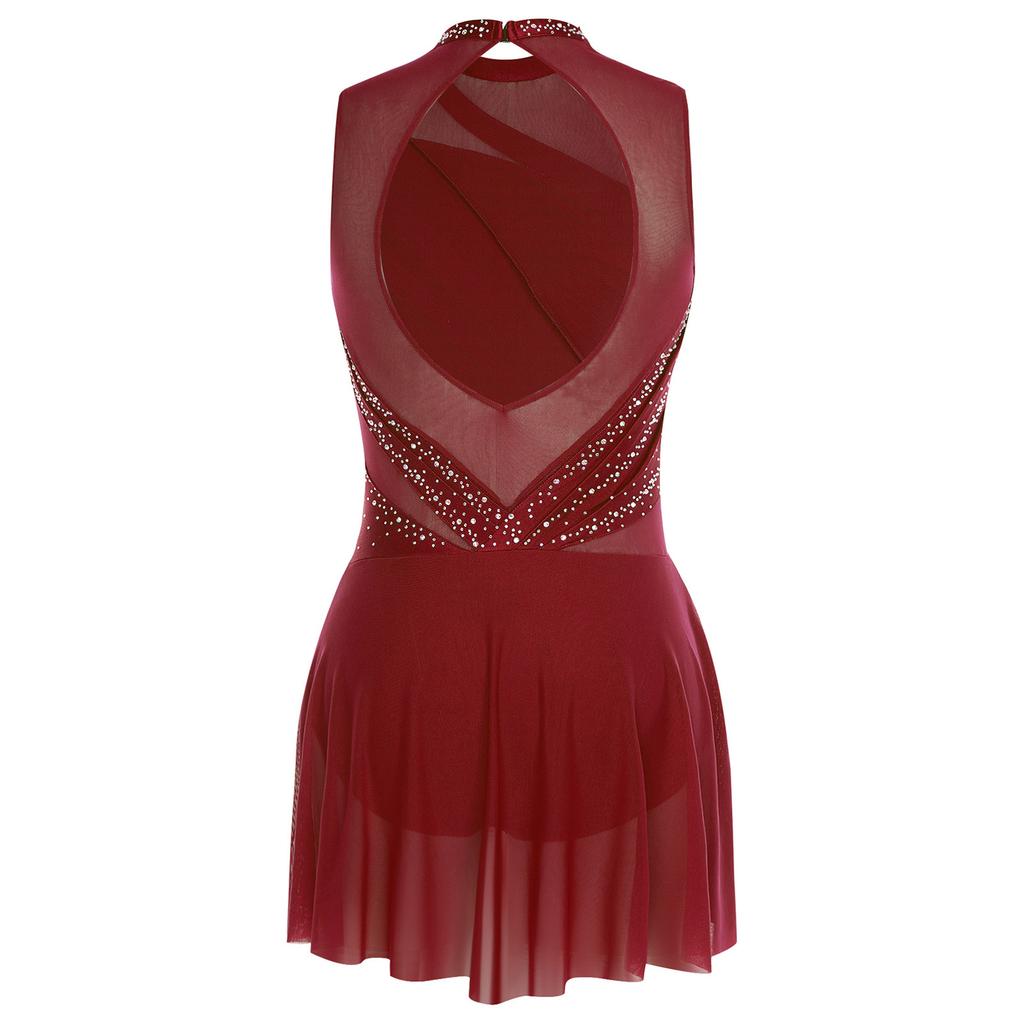 Womens Gymnastics Latin Figure Skating Ballet Leotard Costume Sleeveless Rhinestone Bodysuit Tango Chacha Performance Dancewear