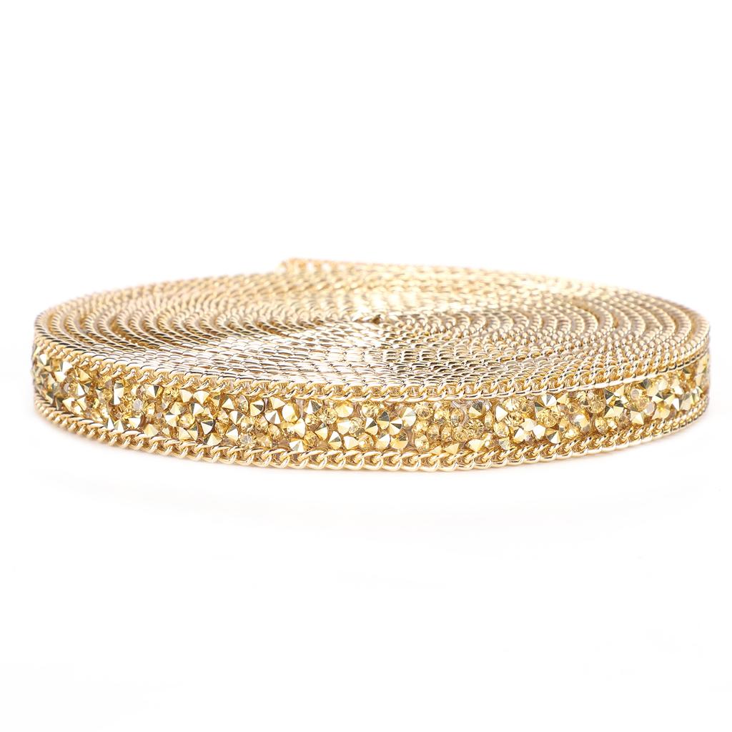 5 Yards Rhinestone Ribbon Crystal Mesh Roll Wrap Plastic Craft Decorations 1.5cm Golden