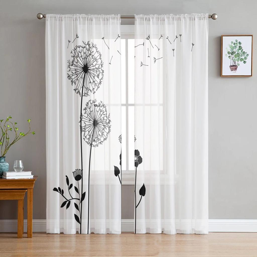 Dandelion Flowers Tulle Curtains for Living Room Drapes Window Sheer Modern Curtains for Bedroom Decor