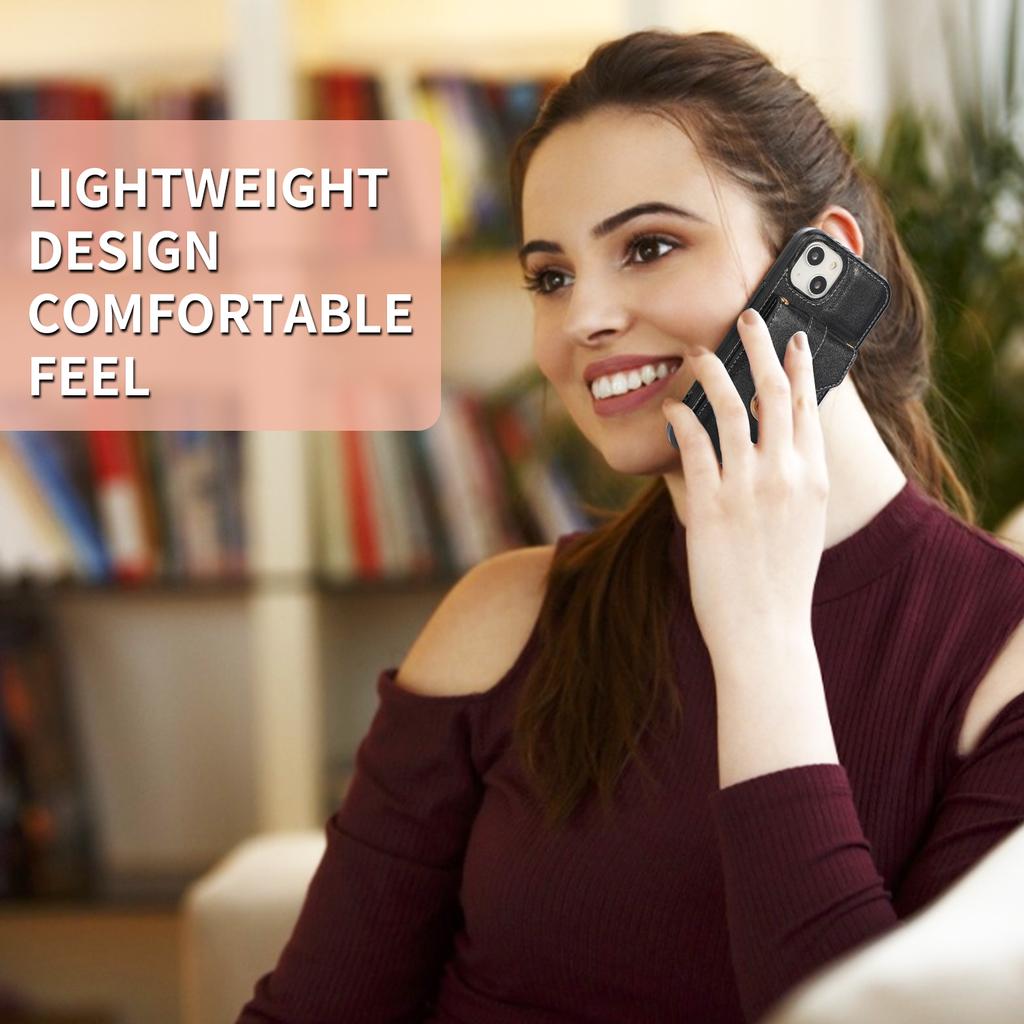 For iPhone 15 Anti-Scratch PU Leather+TPU Phone Cover Case Card Holder Kickstand Phone Shell