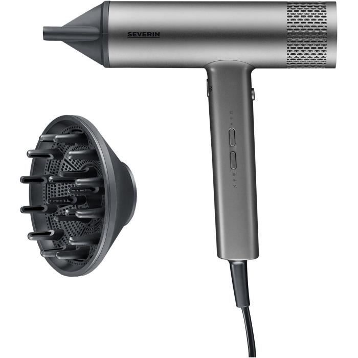 Seche-cheveux ionique - SEVERIN - HT 0169 - S-Style Speed Pro - Concentrateur & diffuseur magnétiques - 2000 W - Gris et noir