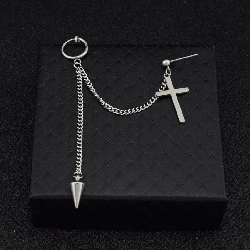 Simple Temperament Fashion Длинные серьги-кресты Геометрические клипсы Интегрированные двойные отверстия для ушей Конические серьги