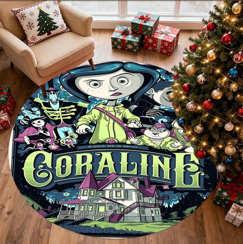 Coraline Pattern Round Rug, Indoor/Outdoor Mat, for Picnic, Gameroom, Bedroom, Office, Living Room, Home Decor Carpet, Birthday Gift