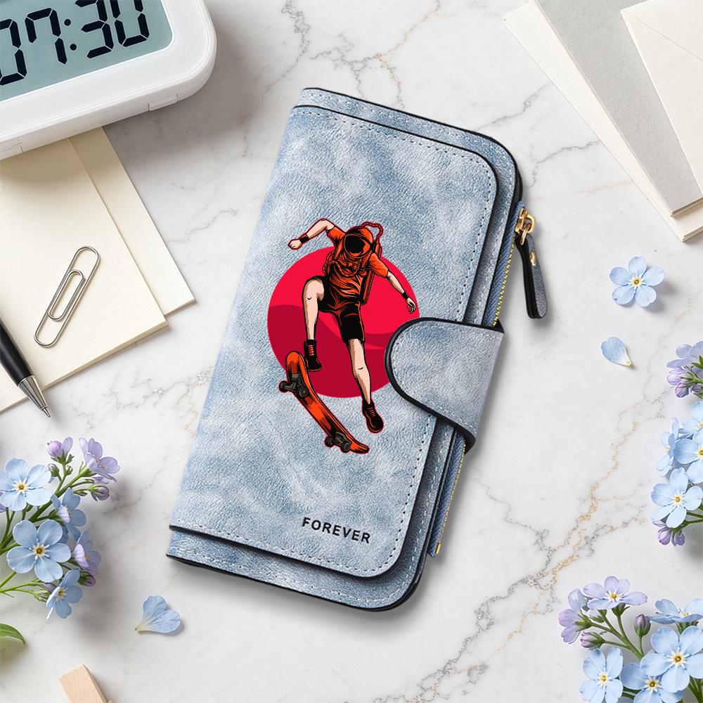 Fashion Astronaut Skateboard Printed Long Wallet Portable Casual Multi Card Holder Purse for Daily Use