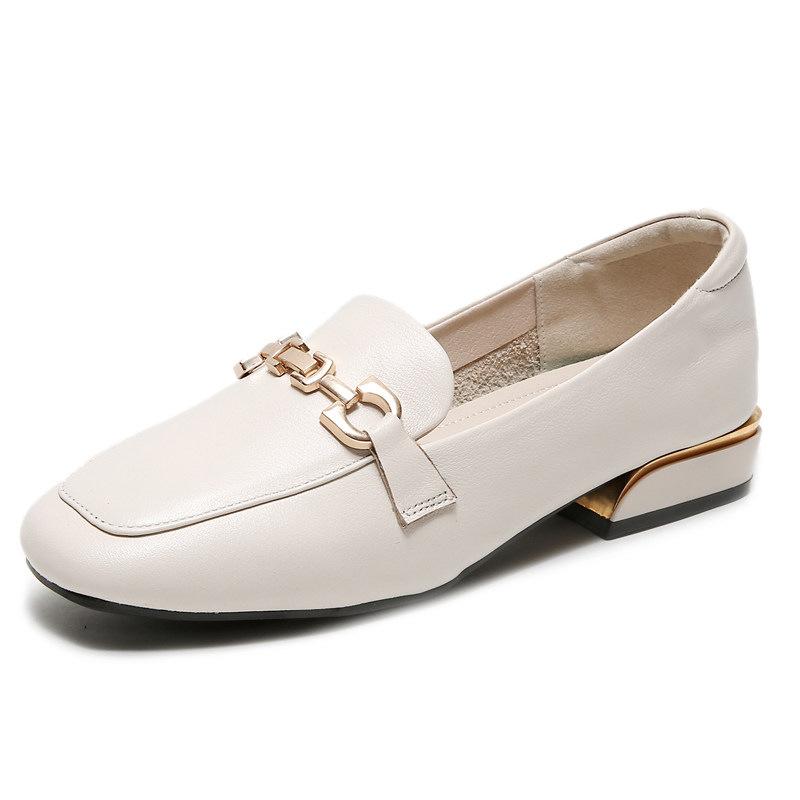 Кожаные туфли-лодочки женские новые летние на плоской подошве универсальные лоферы женские на низком каблуке модные с квадратным носком кожаные туфли женские на толстом каблуке