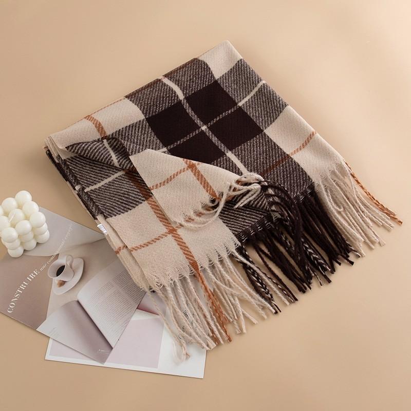 Winter New Plaid Scarf Printed Tassel Imitation Cashmere Scarf Fashionable Sweet Shawl Mid Length Thick Warm Scarf