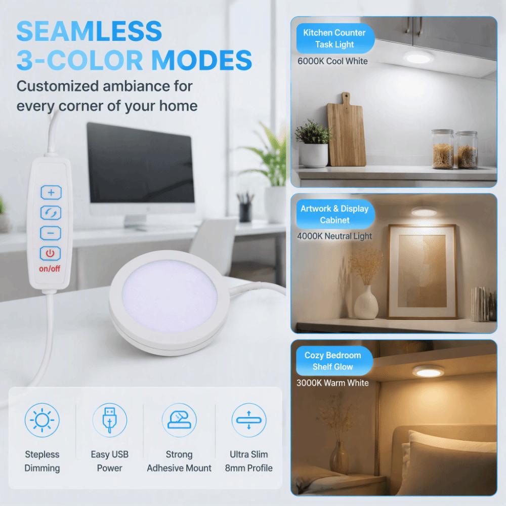 3W Under Cabinet Lighting 3 Color Stepless Dimmable Display Case Lamp  Bookshelf Lighting