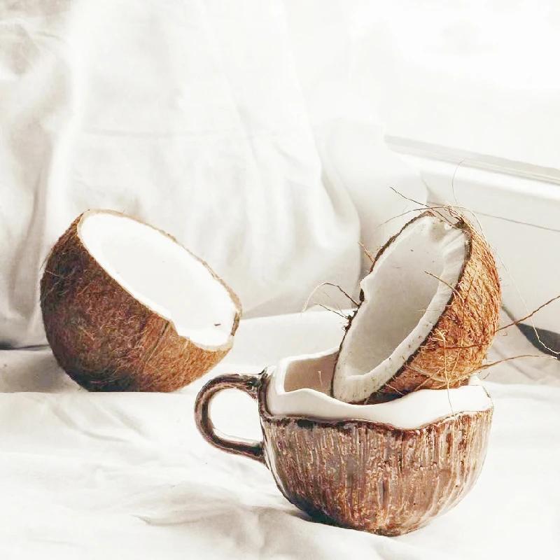 Керамическая кружка из кокосовой скорлупы, ретро, сложенная вручную, нестандартная керамическая чашка для кофе, чашка для чая с молоком, кружка для кофе с молоком, столовые приборы