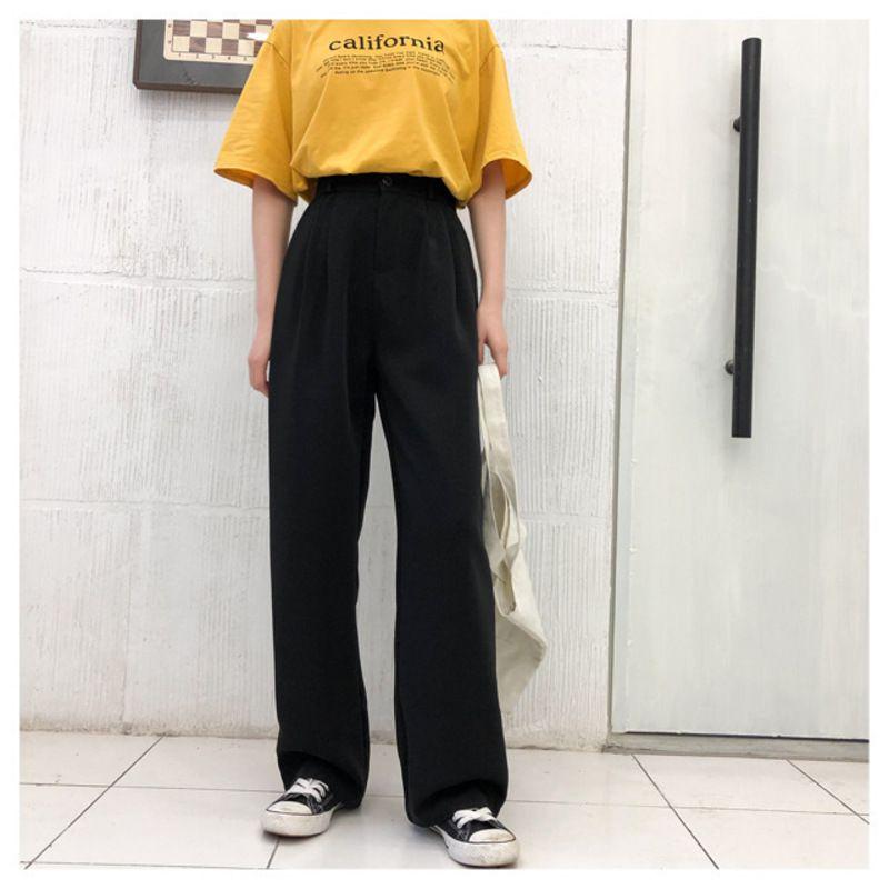 Stylish High-waist Suit Pants In Solid Colors For Casual Wide-leg Comfort