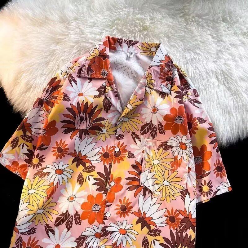 Мужская рубашка в стиле ретро, мужской летний наряд, студенческий свободный крой, нишевый дизайн, повседневный мужской топ, верхняя одежда, пляжный топ