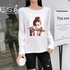 Осенняя новая корейская женская одежда с портретным принтом, футболка с длинными рукавами, женская студенческая базовая рубашка, топ