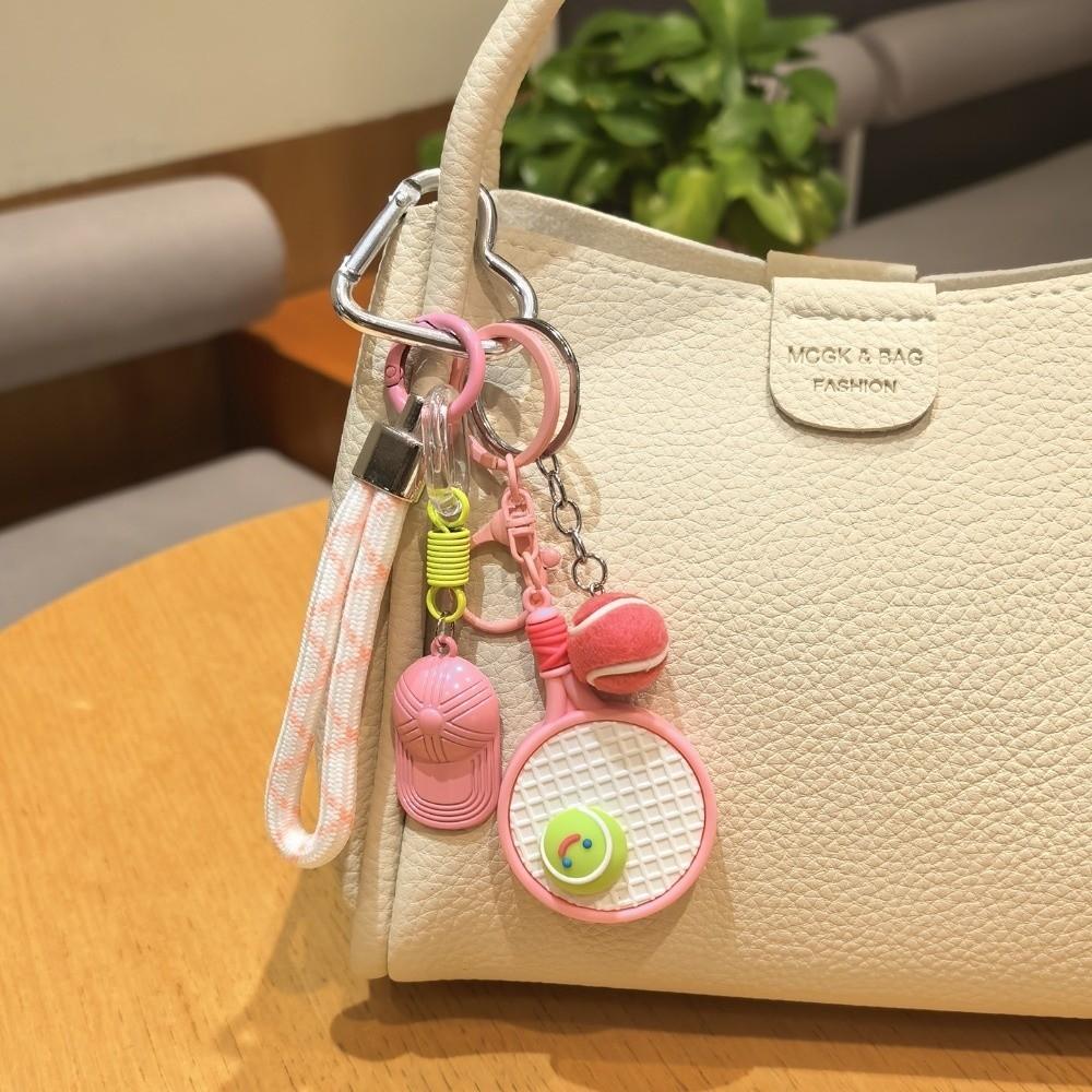 PVC Tennis Racket Keychain Baseball Cap Backpack Pendant Fashion Sports Accessory Gift Women Man