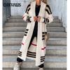 Winter Women's Striped Knit Cardigan Loose Large Version Sweater Jacket