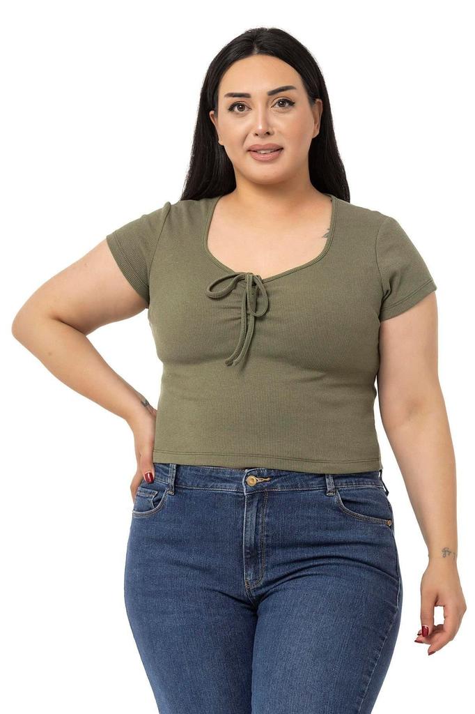 Women's Style Big Size Body Plus Size Half Sleeves Camisole Green Bodysuit With Lace Detail On The Chest