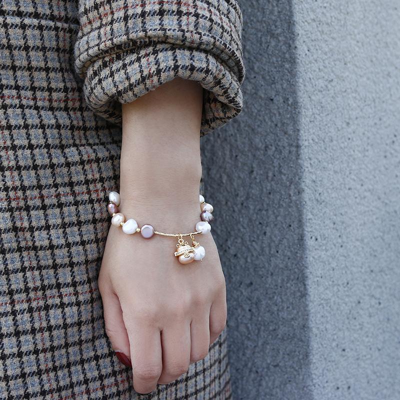 Ручная работа 14K позолота Милый Кот Животное Барокко Натуральный Пресноводный Жемчуг Женские Браслеты Для Женщин Подарок на День Рождения