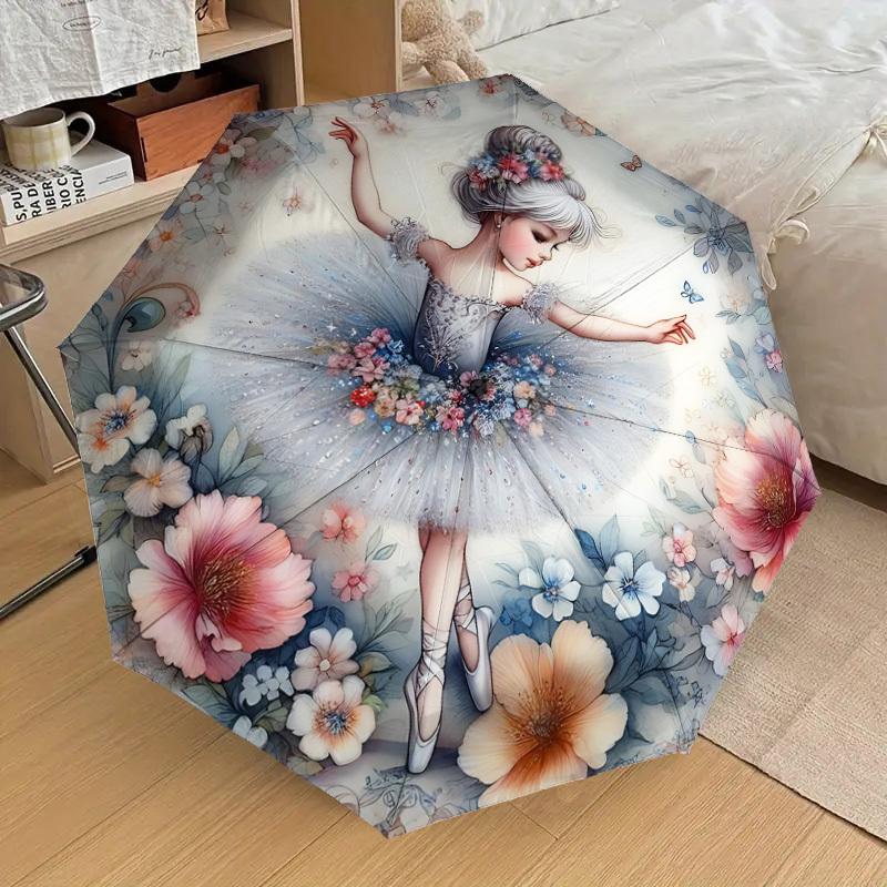 1PC flower ballerina Umbrella-8-Rib Reinforced, Automatic Open, Lightweight & Durable, Cute Fashion Accessory for Outdoor-A1234