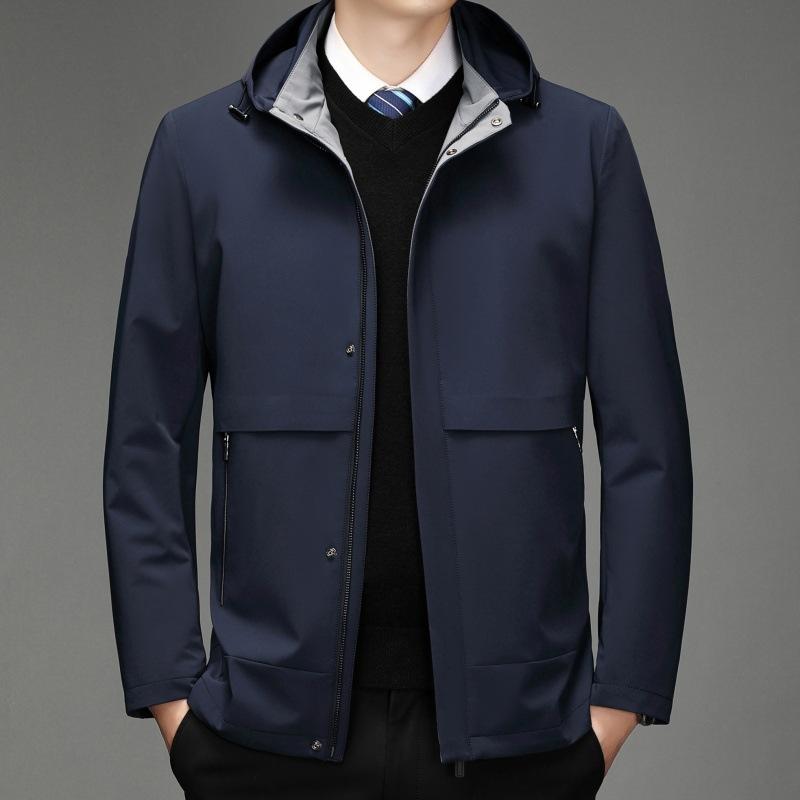 Мужская куртка из тутового шелка, весенне-осенний новый стиль, со съемным капюшоном, деловая, повседневная, свободная, немнущаяся, тонкий топ