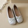 Bow shallow mouth single shoes women's 2025 new summer round head flat shoes French one-pedal Mary Jane shoes size 34