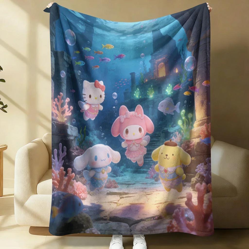 Sanrio Cute Warrior Flannel Blanket Soft Warm Fluffy Throw Home Decor Luxury Bedding Sofa Bed Cover Lightweight Summer Blanket