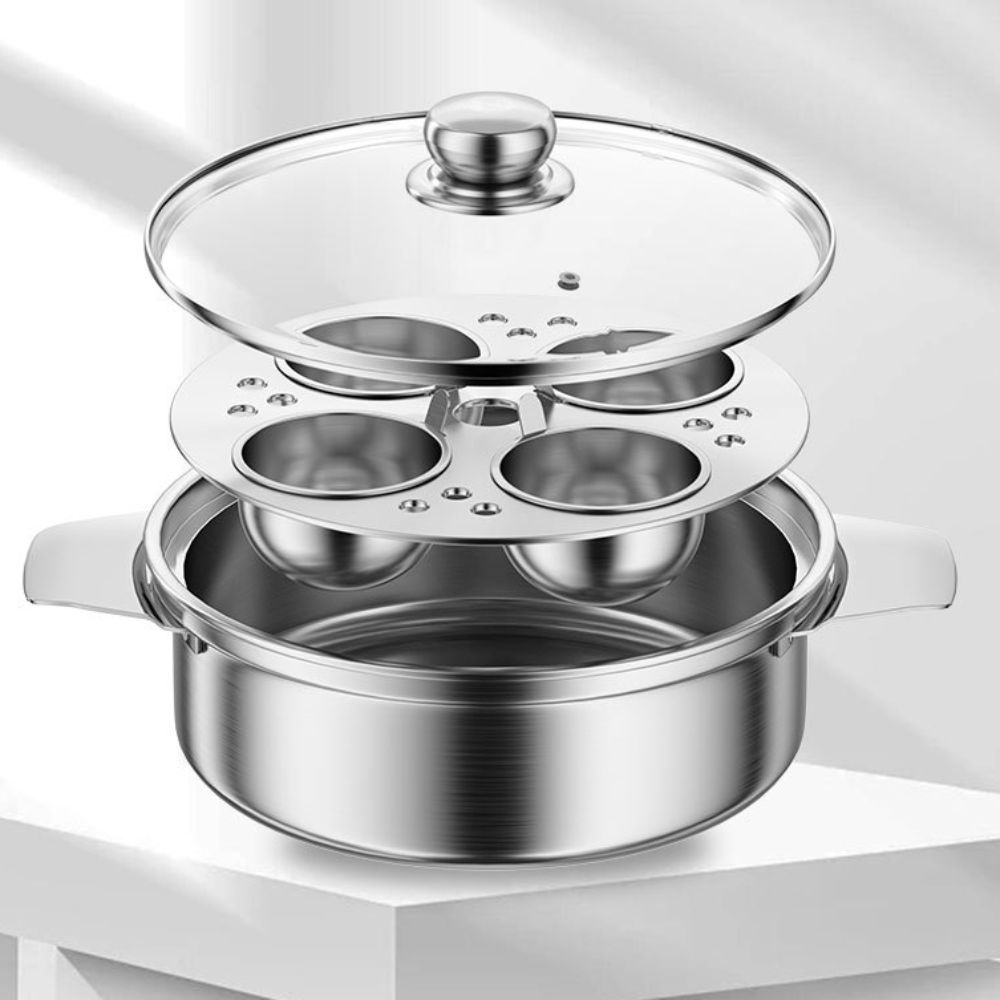 Пароварка-кастрюля из нержавеющей стали со стеклянной крышкой, универсальная кастрюля для тушения и супа, большая емкость, с пароваркой для яиц, яйцеварка, каша