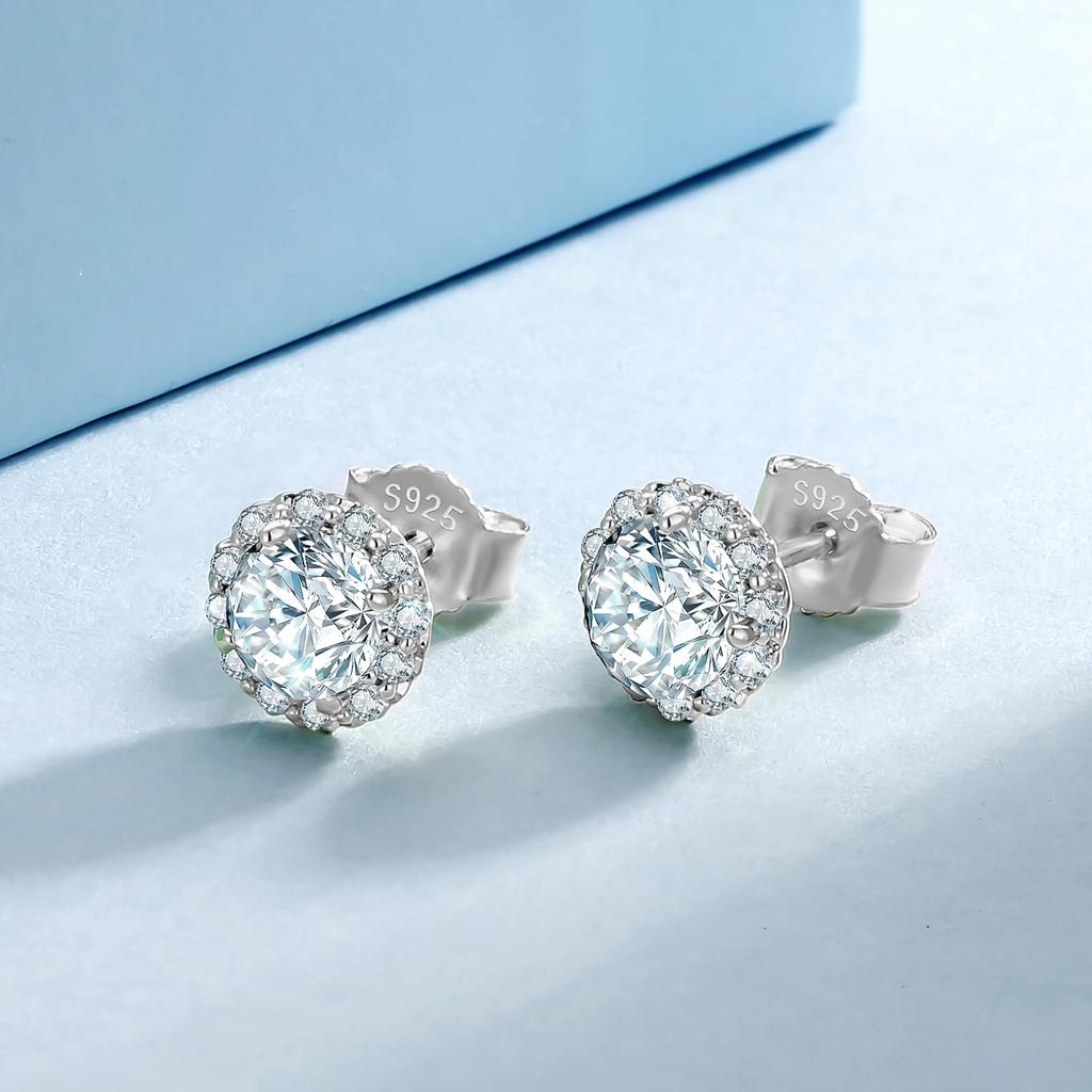 Бриллиантовые серьги-гвоздики с муассанитом и ореолом из стерлингового металла, гипоаллергенные, муассанит, серьги, серьги, мужские, женские, серьги, серебро,