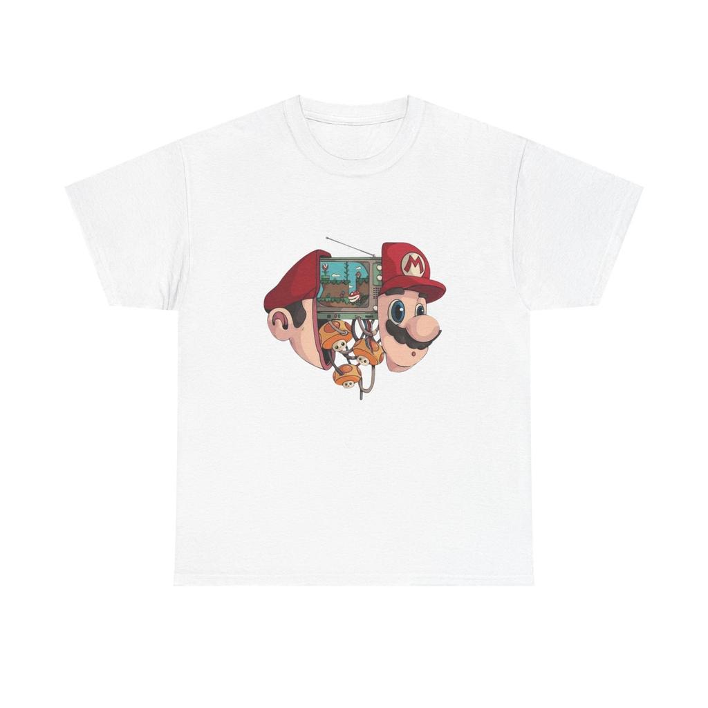 Mario Split Face Illustration T-Shirt | Retro Video Game Character Tee