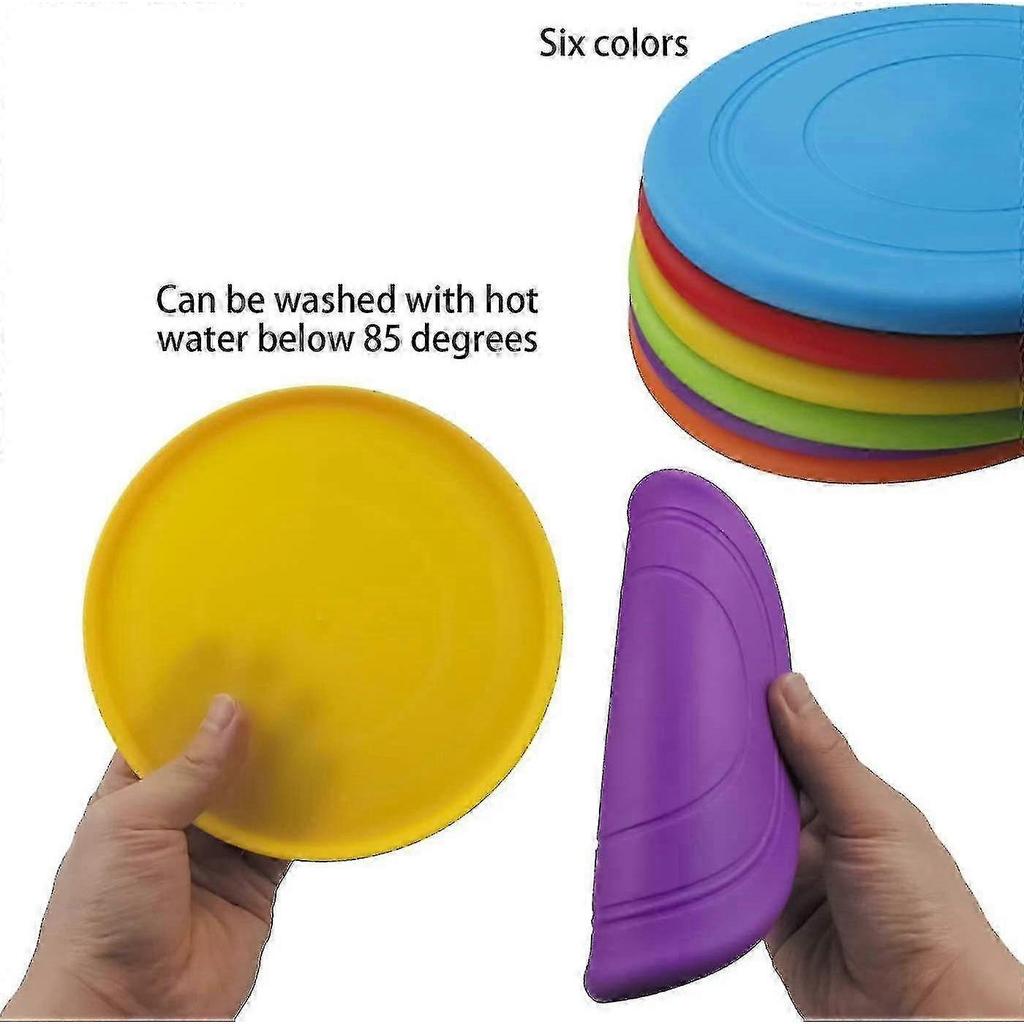 A 6 Pack of a 7" Soft Silicone Flying Disc With Assorted Colors for Home or School