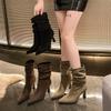 Модные Элегантные Французские Ботильоны на Высоком Каблуке Весна Осень Зима Новые Остроносые Эластичные Голенища Тонкий Каблук Ботильоны-чулки Женские Ботильоны