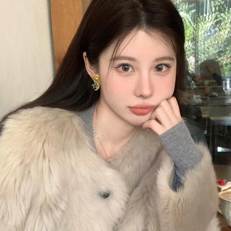 Контрастные цветные звезды, серьги-гвоздики «Солнце и Луна», атмосферная легкая роскошь, высококачественные серьги, уникальный дизайн, серьги «Холодный ветер» от знаменитостей