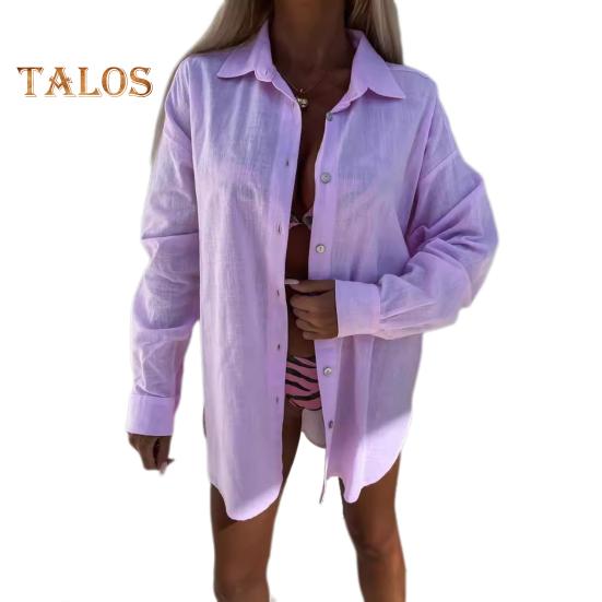 Женская рубашка с лацканами, однобортная рубашка с длинным рукавом, однотонная свободная блузка, повседневные осенние топы