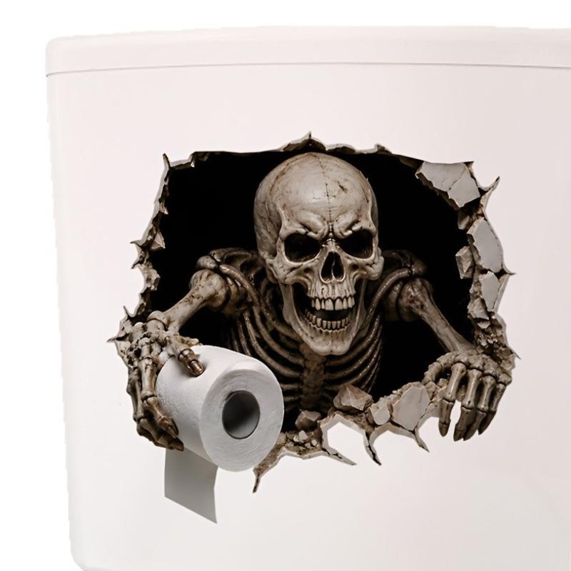 3D Skeleton Toilet Sticker Trimmable Waterproof Self Adhesive Realistic Crack Effect for Bathroom Wall Decor