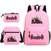 New Schoolbag Animation Three-piece Set Heat Transfer Schoolbag Small Shoulder Pencil Bag Primary and Secondary School Students Backpack