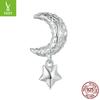 S925 Sterling Silver Moon Pattern Beaded, Elegant And Mysterious Retro Style Diy Star And Moon Pendant Accessories