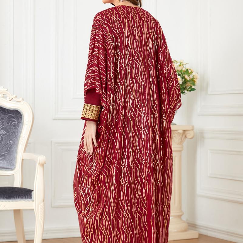 Ближневосточное мусульманское женское абайя с круглым вырезом, вышитым и позолоченным, с длинными рукавами, европейское и американское внешнеторговое платье из двух частей